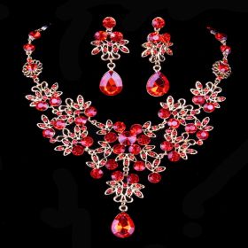 Butterfly Big Water Drop Necklace Earring Set Wedding (Color: Red)