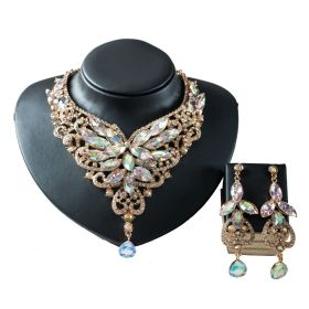 2021 speed selling explosion, African, European and American color exaggerated bride necklace earrings set of alloy manufacturers (Color: White)