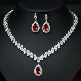 Korean Foreign Trade In Europe And America Two Piece AAA Zircon Jewelry Set (Color: Red)