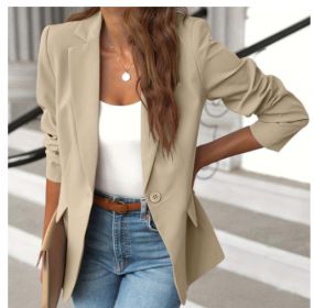 Polyester Autumn Long Sleeve Solid Color Cardigan Small Suit Jacket For Women (Option: Off white-XXL)