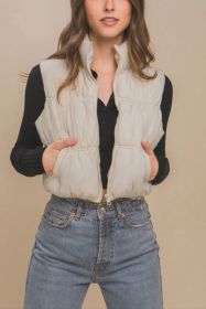 Love Tree Zip Up Turtleneck Cropped Vest Coat (Option: Cream-M)