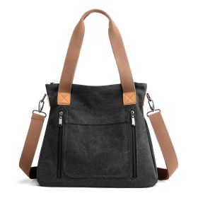 Women Totes All-match Portable Large-capacity Female Canvas Bag Female Casual Shoulder Bags (Color: Black)