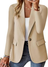 Polyester Autumn Long Sleeve Solid Color Cardigan Small Suit Jacket For Women (Option: Apricot-S)