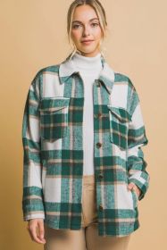 Love Tree Plaid Button Up Shacket (Option: Green-L)