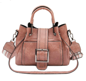 Double Leather Bucket Bag Handbag (Color: Pink)