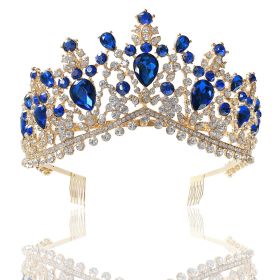 Baroque Bridal Crown Headdress Rhinestone Princess Formal Dress Accessories (Option: Gold Blue Diamond)