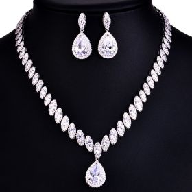 Korean Foreign Trade In Europe And America Two Piece AAA Zircon Jewelry Set (Color: Silver)