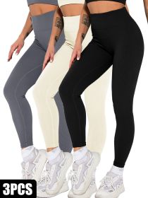 3 Pack Womens Seamless Ribbed Leggings Soft Slimming Yoga Pants, Ribbed Yoga Pants High Waisted Gym Leggings Sport Women Fitness Seamless Female (Option: 3PACK3-S)