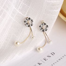 Pearl garland stud earrings (Color: Black)