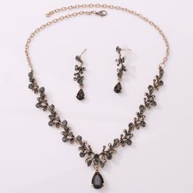 Bridal Rhinestone Zircon Earring Necklace (Option: Transparent black)