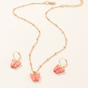 Creative Fashion Resin Butterfly Necklace And Earring Set (Option: SZ0417xiguahong)