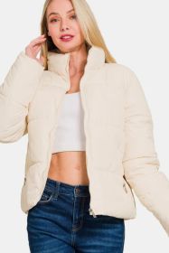 Zenana Zip Up Turtleneck Puffer Jacket With Pockets (Option: Cream-S)