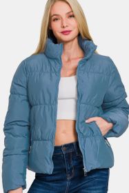 Zenana Zip Up Turtleneck Puffer Jacket With Pockets (Option: Dusty Blue-S)