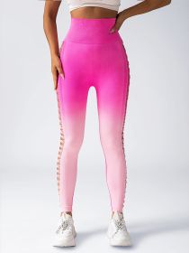 Women's High-Waisted Gradient Yoga Pants, Cutout Leggings, Booty Lifting, Athletic Long Tights For Fitness Workout, Breathable Sportswear (Option: Pink-S)