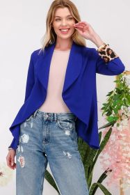 Celeste Full Size Rolled Leopard Cuff Open Front Blazer (Option: Royal Blue-S)