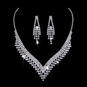 Full Rhinestone Zircon Water Drop Necklace Earrings Jewelry Set (Option: 690th)