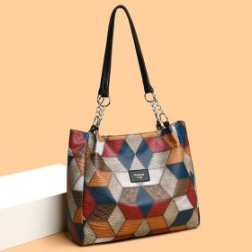 Retro Geometric Pattern Color-matching Shoulder Bag Fashion Large Capacity Stitching Handbag For Women Totes (Color: Black)