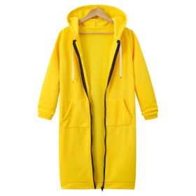 Hooded Long Sleeve Sweater Fleece Long Jacket (Option: Yellow-XL)