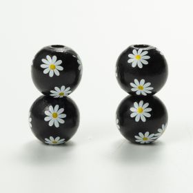 Source Factory Small Daisies Colorful Wood Beads Hemp Rope Flow Hematwood Bead String Handmade (Option: Black-16MM)