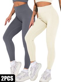 2 Pack Womens Seamless Ribbed Leggings Soft Slimming Yoga Pants, Ribbed Yoga Pants High Waisted Gym Leggings Sport Women Fitness Seamless Female (Option: 2PACK6-S)