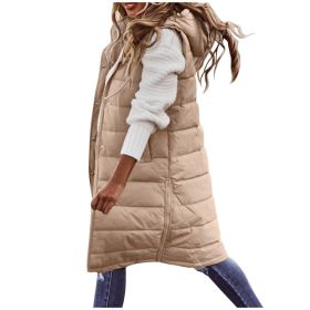 Women's Solid Color Sleeveless Down Jacket Long Winter Coat (Option: Khaki-S)