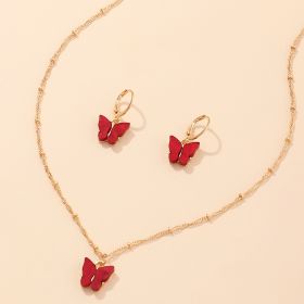 Creative Fashion Resin Butterfly Necklace And Earring Set (Option: SZ0417jiuhong)