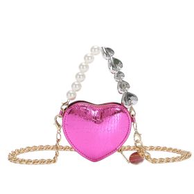 Mini Love-shape Pearls Handbag Fashion Cute Chain Lipstick Bag Women's Bright Candy Color Shoulder Messenger Bag (Color: Purple)