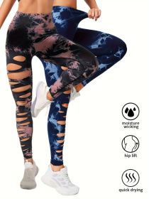 2 Pack Hollow Sexy High Elastic Women's Tie Dye Cutout Tights High Waist Workout Yoga Leggings, Scrunch Butt Lifting Elastic Pants, Tummy Control Butt (Option: 2PACK10-M)