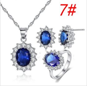 Sunflower Jewelry Set Necklace Ring Stud Earrings Bridal Jewelry (Option: Blue set size7)