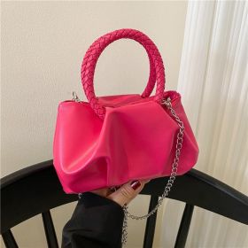 Portable Cloud Underarm Pleated Tote Chain Crossbody Bag (Color: Red)