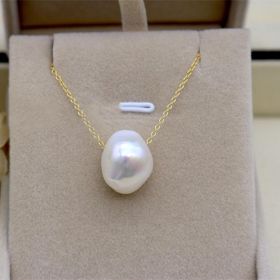 13mm Large Shaped Baroque Pearl Pendant Earring Set (Option: Necklace silver)