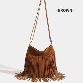 Artistic Tassel Simple And Popular Shoulder Bag (Option: Dark Brown)