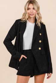 Mittoshop Plaid Texture Double-Breasted Long Sleeve Blazer (Option: Black-S)