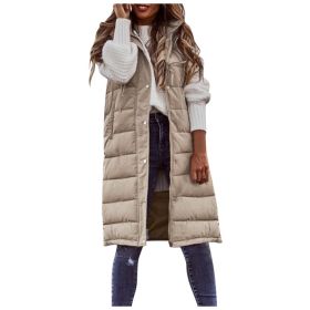 Women's Solid Color Sleeveless Down Jacket Long Winter Coat (Option: Apricot-S)