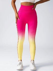 Women's High-Waisted Gradient Yoga Pants, Cutout Leggings, Booty Lifting, Athletic Long Tights For Fitness Workout, Breathable Sportswear (Option: Yellow-S)