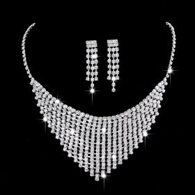 Full Rhinestone Zircon Water Drop Necklace Earrings Jewelry Set (Option: 689th)