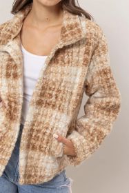 HYFVE Plaid Collared Neck Boucle Jacket With Pockets (Option: Taupe-S)