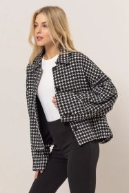 HYFVE Tweed Plaid Button Up Collared Neck Jacket (Option: Black-S)