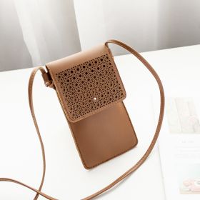 Cross Body Mobile Phone Bag Touching Screen Clear Window Mini Purse Cell Phone Bag Pouch DIN889 (Color: Brown)