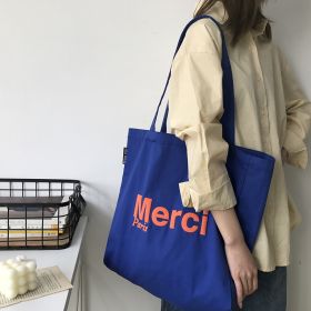 Korean style candy color washed canvas bag (Option: Royal blue-Solid)