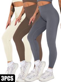 3 Pack Womens Seamless Ribbed Leggings Soft Slimming Yoga Pants, Ribbed Yoga Pants High Waisted Gym Leggings Sport Women Fitness Seamless Female (Option: 3PACK4-M)