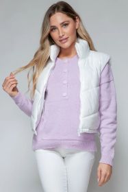 Snobbish Zip Up Turtleneck Shiny Quilted Vest (Option: White-L)