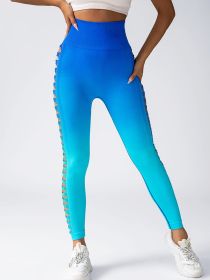 Women's High-Waisted Gradient Yoga Pants, Cutout Leggings, Booty Lifting, Athletic Long Tights For Fitness Workout, Breathable Sportswear (Option: Blue-M)