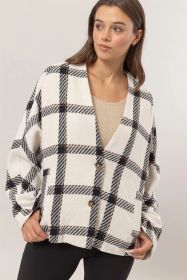 HYFVE Plaid Long Sleeve Jacket With Side Slit Pockets (Option: Cream-L)