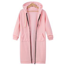 Hooded Long Sleeve Sweater Fleece Long Jacket (Option: Pink-S)