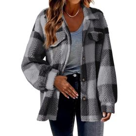 Women's Fashion Jacket Button Plush Coat (Option: Gray-S)