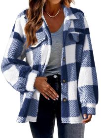 Women's Fashion Jacket Button Plush Coat (Option: Blue-3XL)