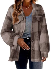 Women's Fashion Jacket Button Plush Coat (Option: Brown-L)