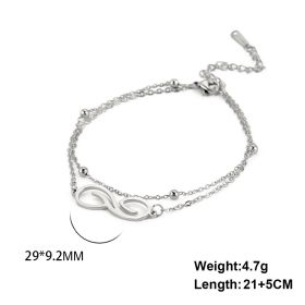 Women's Bohemian Infinite Symbol Anklet Stainless Steel Double Layer Bead Necklace Beach Anklet (Option: Steel Color)