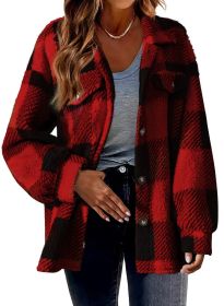 Women's Fashion Jacket Button Plush Coat (Option: Red-3XL)